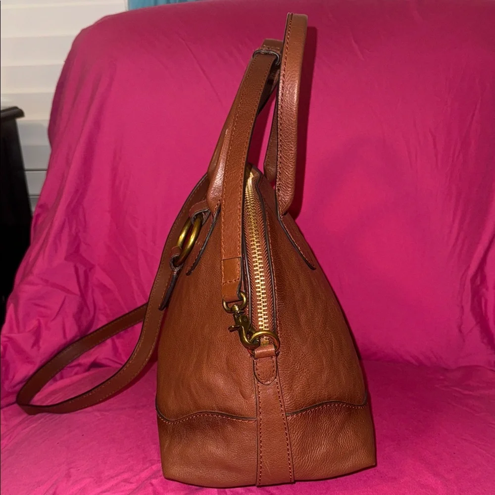 Frye Chestnut Brown Leather Satchel with Gold Ring Accent